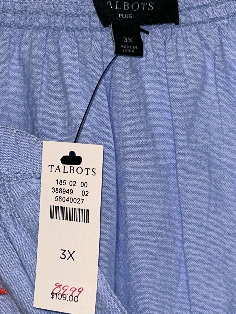 Talbots Light Blue Embroidered Seashell Peasant Top - Picture 3 of 4